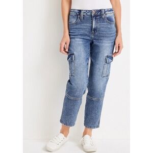 M Jeans by Maurices Slim Straight High Rise Cargo Ankle Jean Medium Wash Size 14